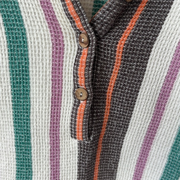 Free people NWOT Brown Striped Polo Shirt - Picture 2 of 3